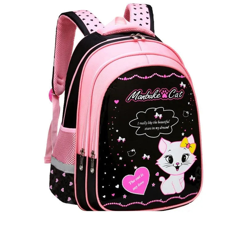 Kids school cute cat print backpack in nylon with zipper opening and computer pocket