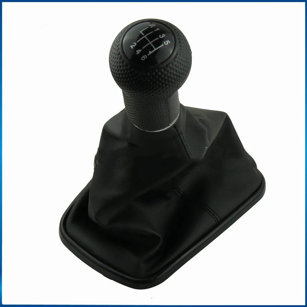 Silver and black gear knob cover for Volkswagen Mk4 vehicles with 6-speed markings