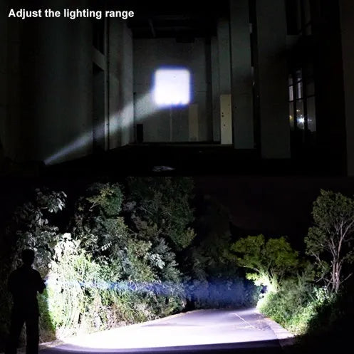 Black aluminium alloy telescopic LED flashlight with pocket clip showing extended and retracted positions