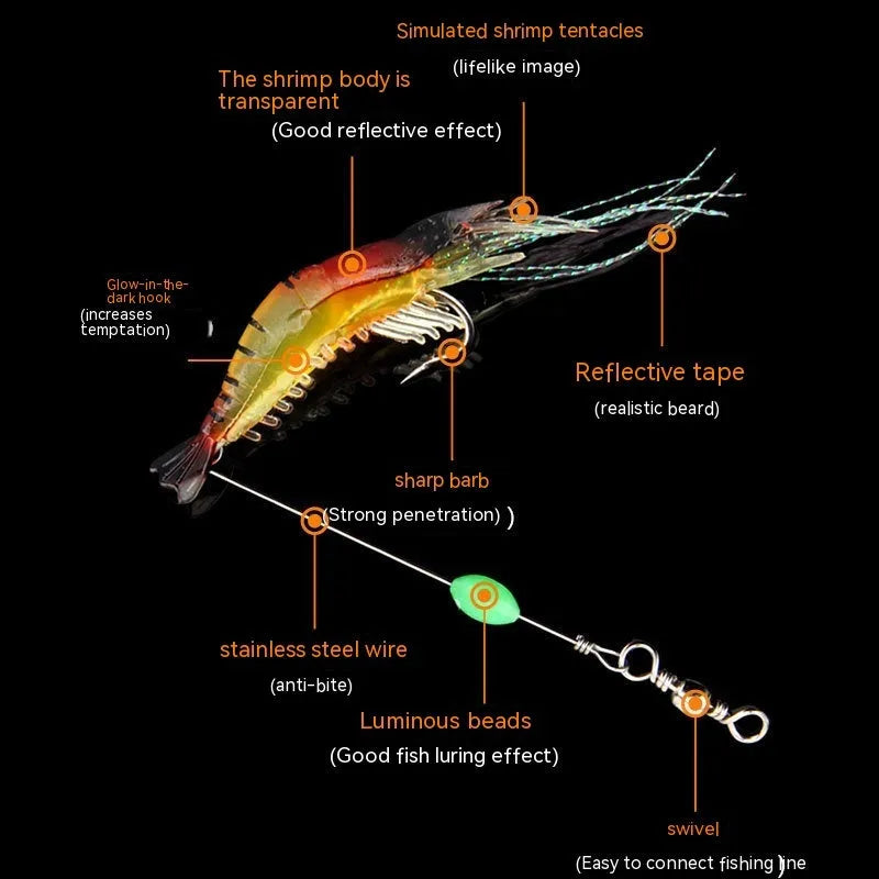 Soft plastic fishing lure set with hooks in six colour variations including luminous options