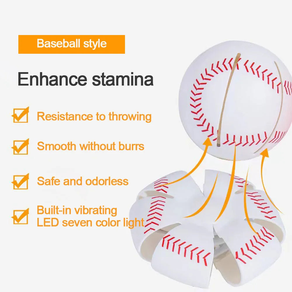 Transformable plastic dog ball toy that changes to flying disc, shown in orange colour