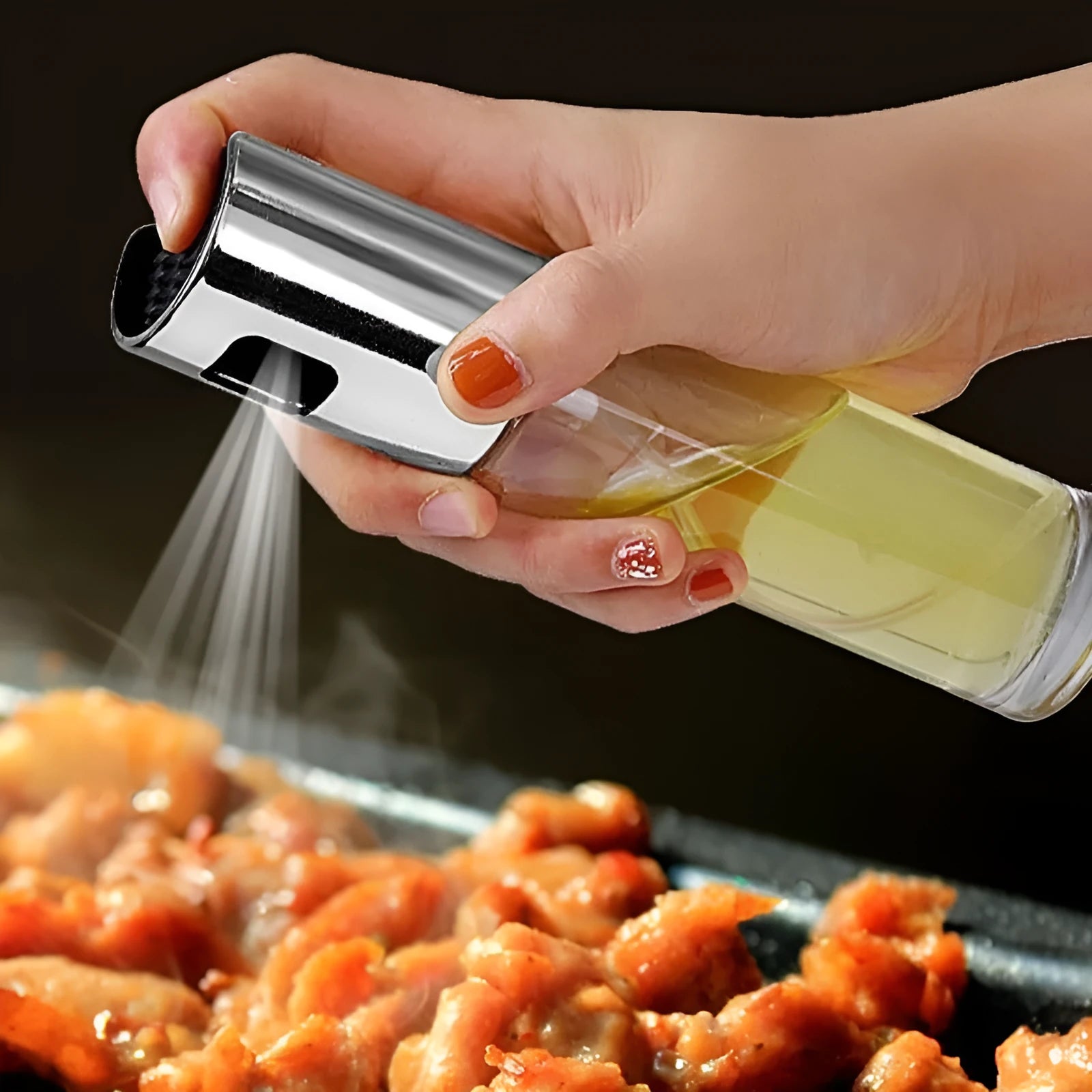 ABS and glass push-type oil vinegar spray bottle with 100ml capacity for kitchen and BBQ use