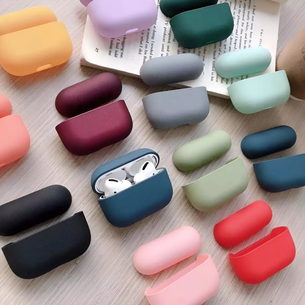 Clear plastic protective case for AirPods Pro earbuds in a selection of colours.