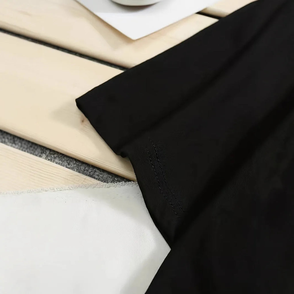 Men's loose pullover short-sleeved T-shirt in cotton, shown in black, apricot, navy blue, and dark gray