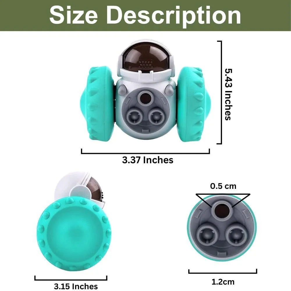 Small dog treat dispenser toy with roller design in multiple colour options for interactive pet play