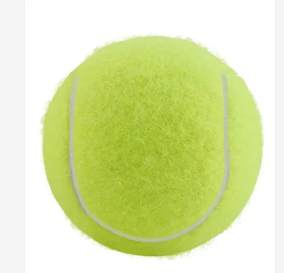 Rubber dog tennis ball toy in five colours: blue, green, pink, orange, and red