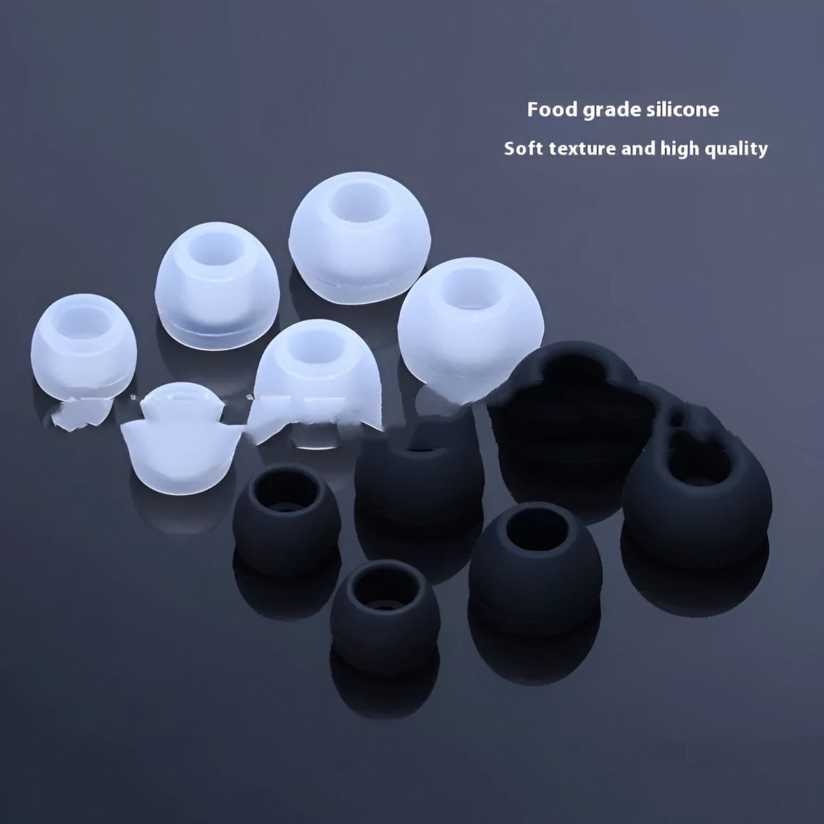 Universal silicone ear tips cover 24 pack medium size for AirPods Bluetooth headsets black white in ziplock bag