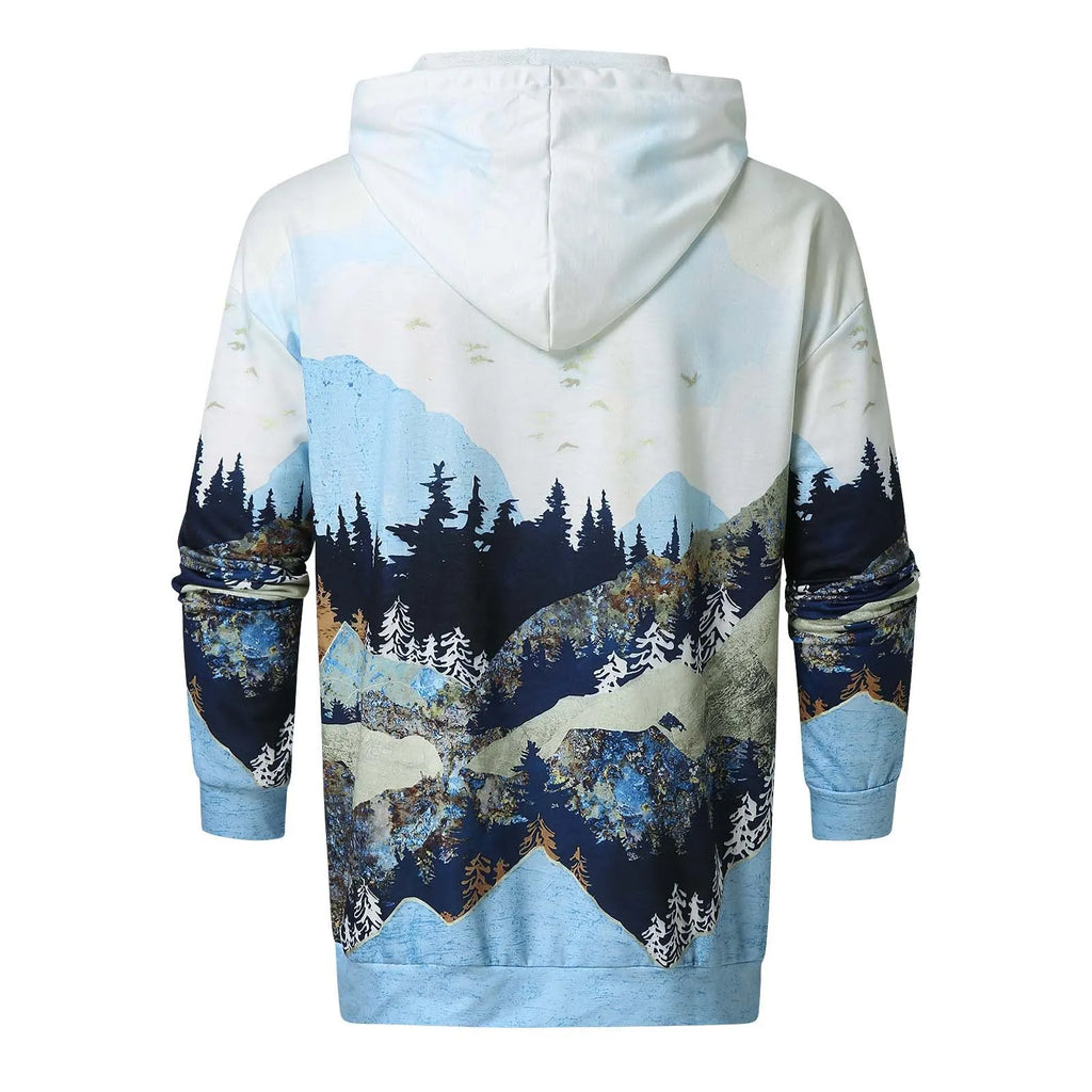 Printed super flexible men's hoodie in Grey polyester fleece, front view