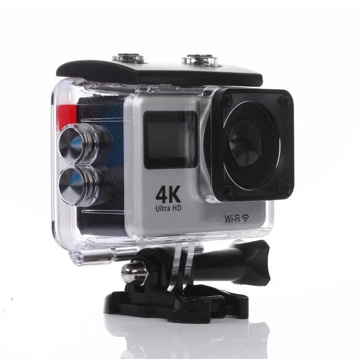 4K HD dual screen WiFi sports camera with remote control, waterproof to 30 metres, black and silver models