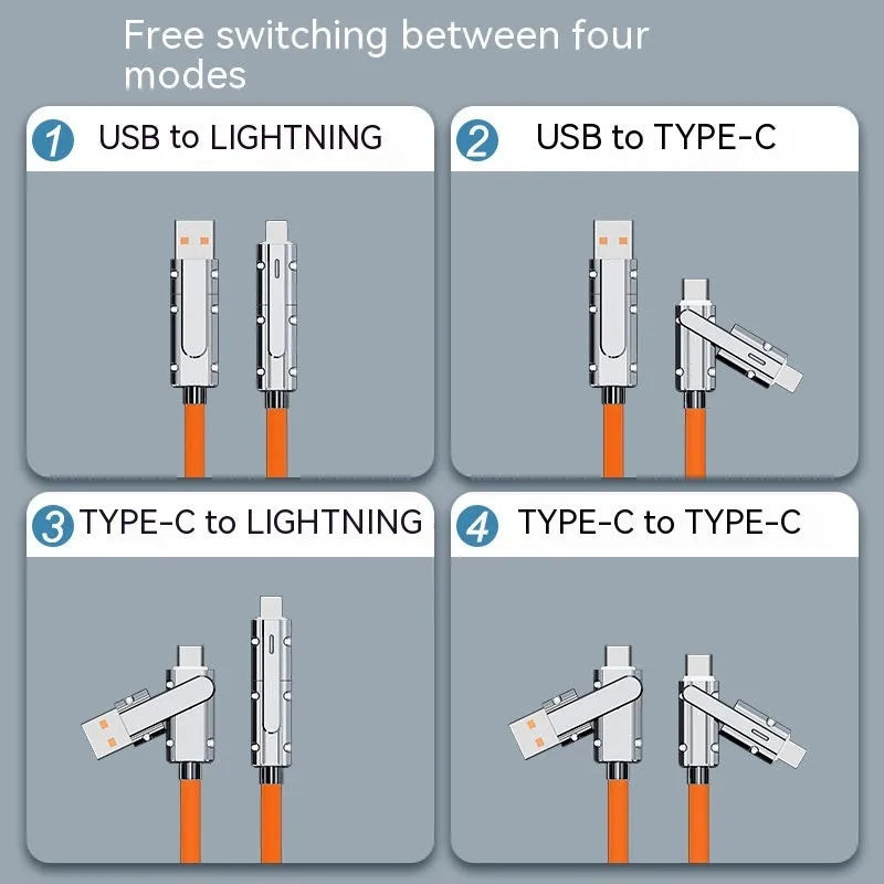 Orange 1 metre fast charging cable with zinc alloy Lightning and USB-C connectors