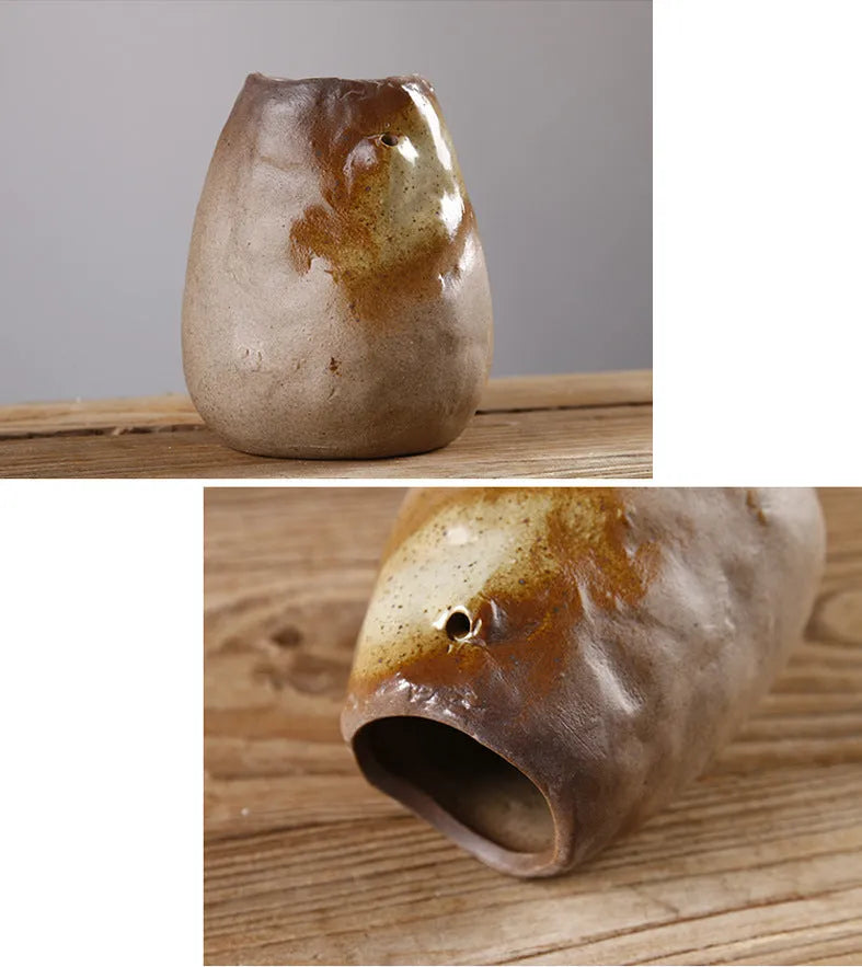 Ceramic small vase glazed pottery Japanese style ornament six colour options direct sales