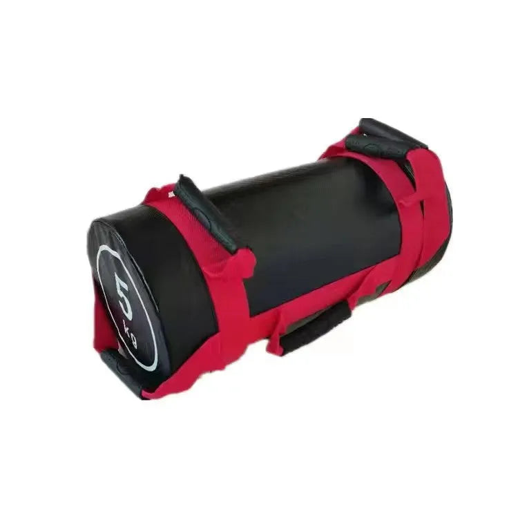 A white PVC fitness sandbag for gym training and weight lifting exercises.