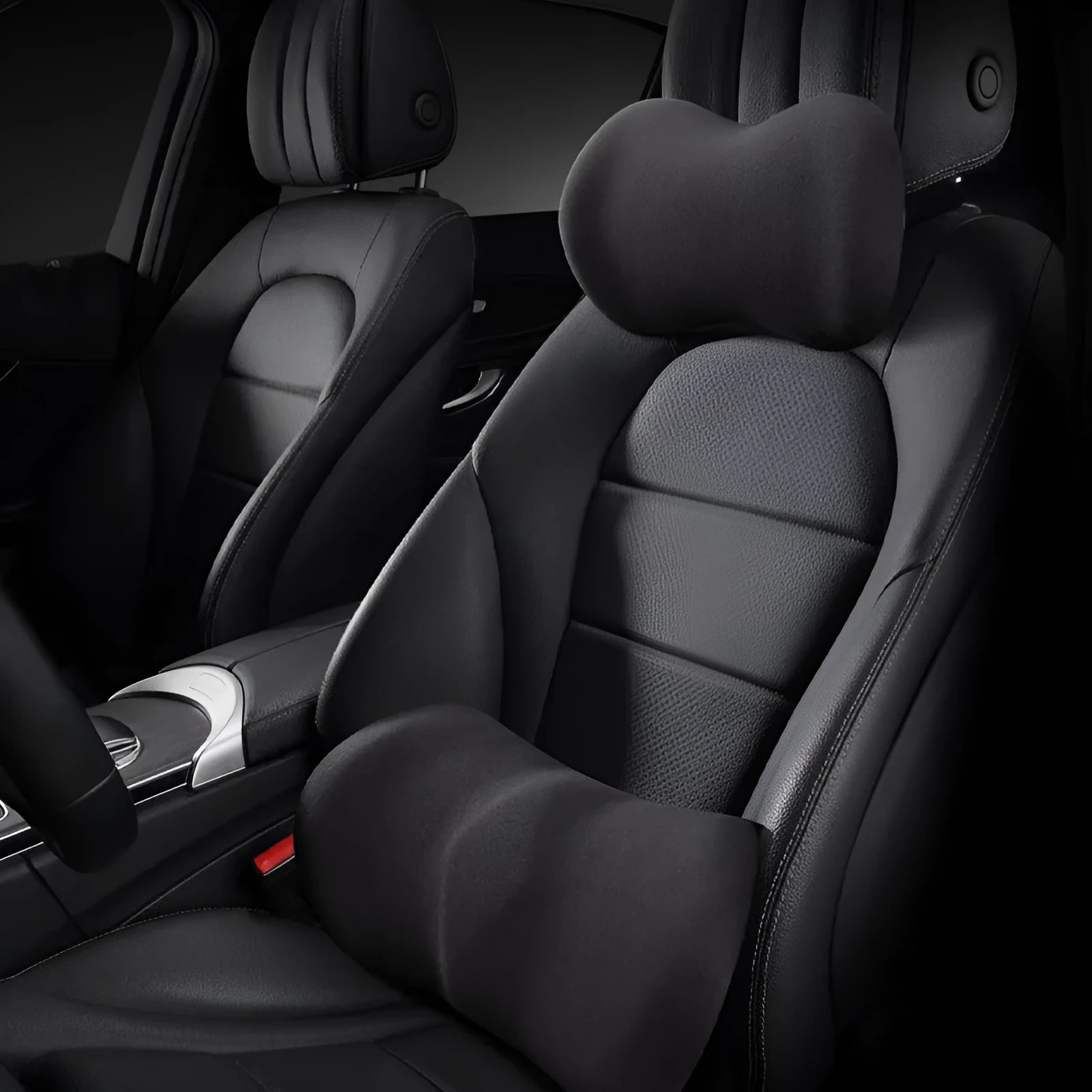 Car headrest pillow and lumbar support cushion set in multiple colour options