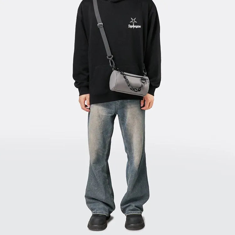 High-grade Oxford cloth messenger bag in black with chain detail, single-shoulder design