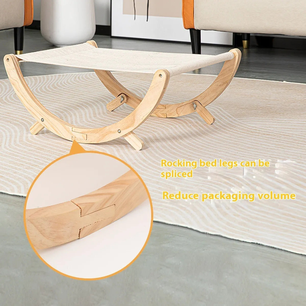 Solid wood frame foldable cat shaker hammock bed measuring 55x41x22cm