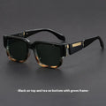 Blue frame sunglasses with grey blue lenses in retro square thick frame design
