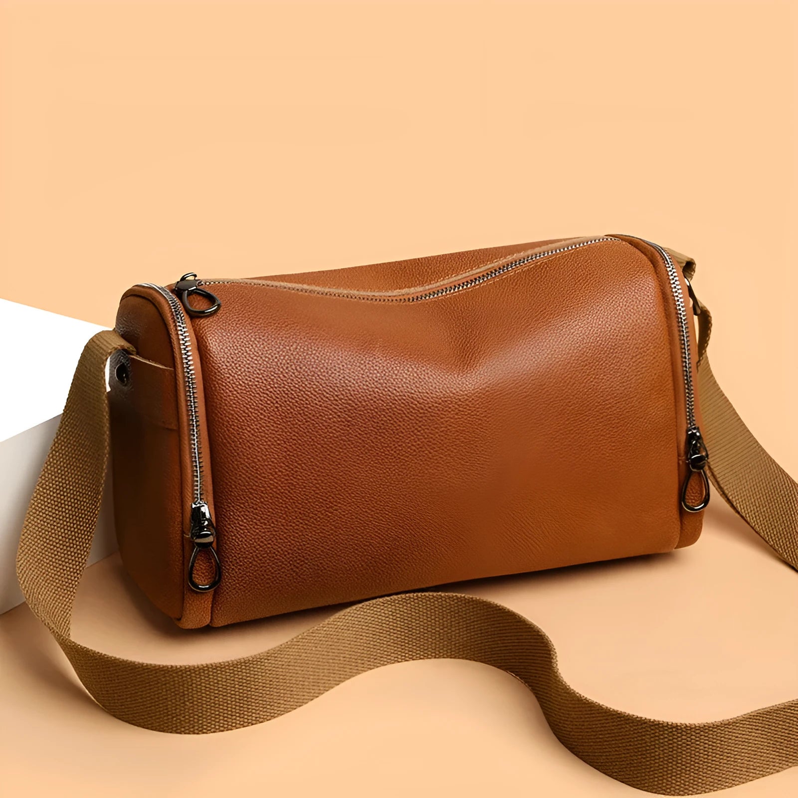 Genuine leather crossbody cowhide shoulder bag for men in brown colour with stitching detail