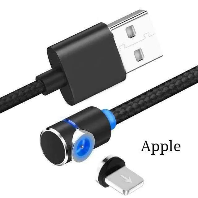 Magnetic LED charging cable with 90-degree rotating connector, aluminium alloy housing, 1 metre, black