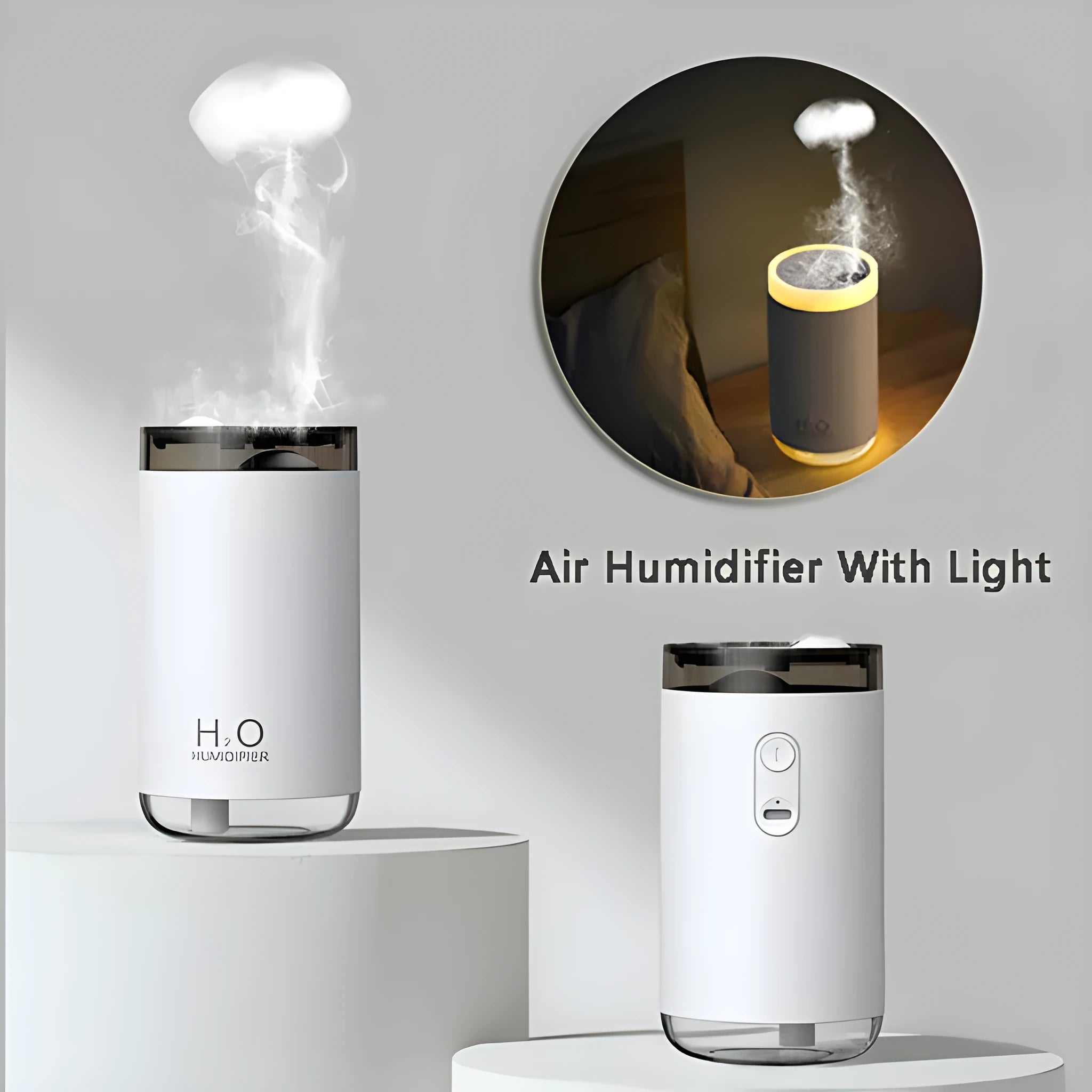 Jellyfish-shaped USB humidifier with warm night light in white, pink or blue colours