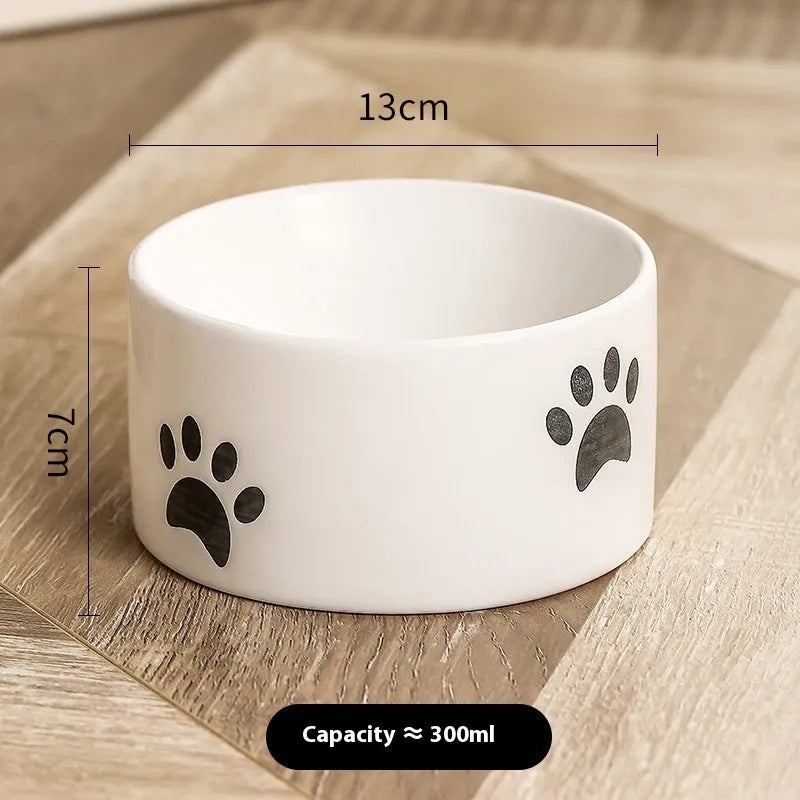 Ceramic cat food bowl with high foot and cat's paw print in chosen colour.