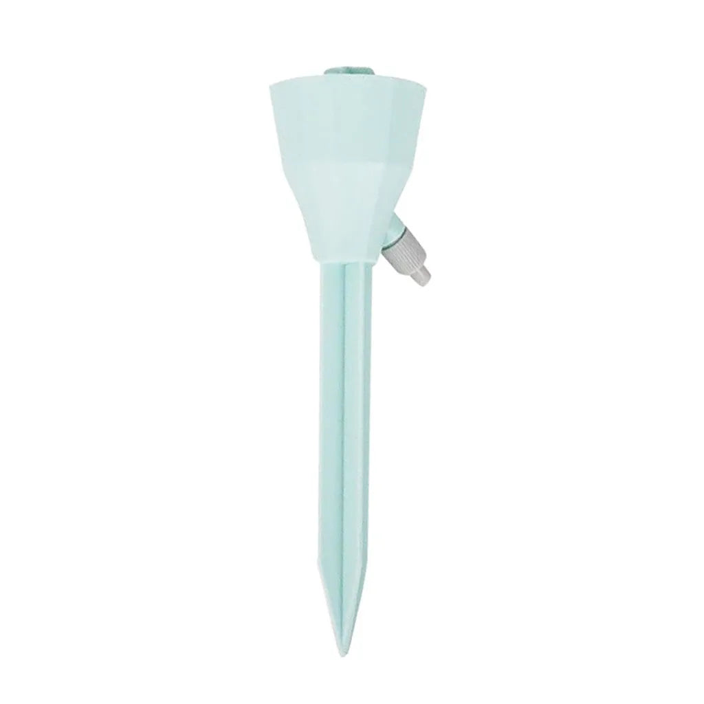 Automatic garden watering device in white, pink, and blue PP plastic, 16.5cm tall, for plant root watering