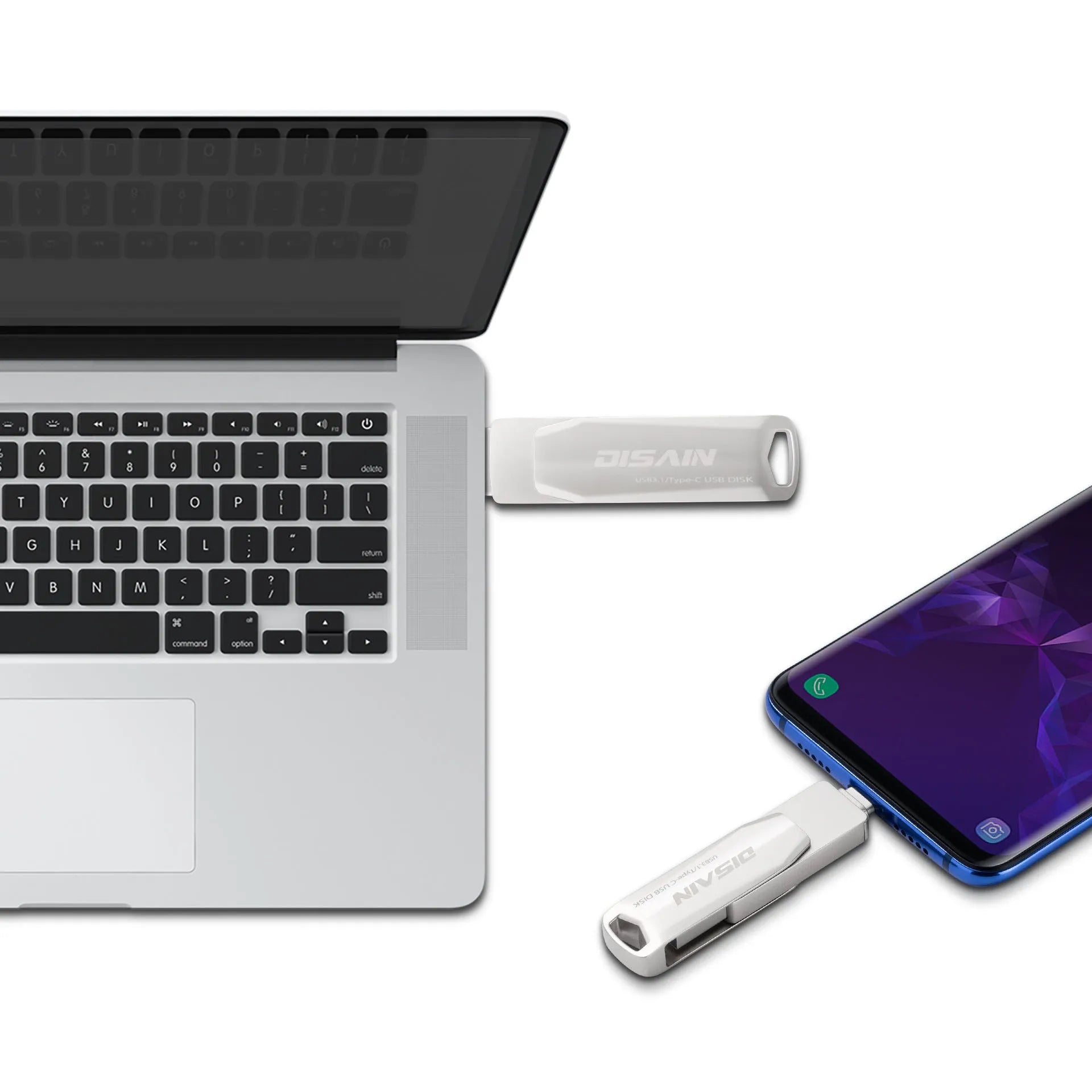 New Typec metal rotating USB 3.0 flash drive in Pearl Nickel with USB-C connector