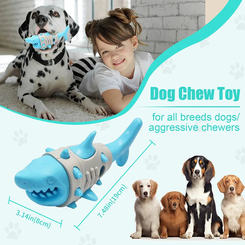 New dog teething leaky toy in blue with shark-tooth texture for cleaning and bite-resistant design