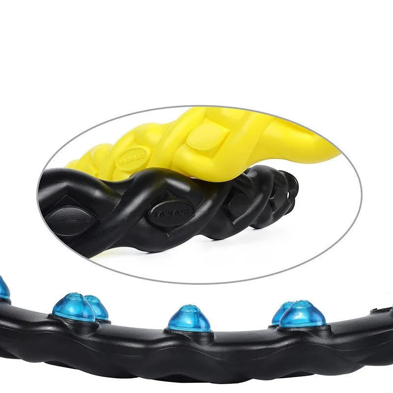 Yellow magnetic therapy hoop, detachable 8-piece design, 108cm fitness hoop for home workouts