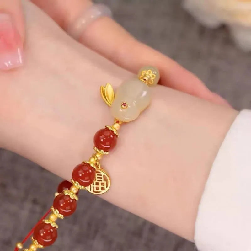 Chinese style bamboo leaf glass bracelet for women with manual craftsmanship.