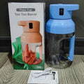 Portable 1500ml electric juicer with double handles and USB charging cable in emerald green