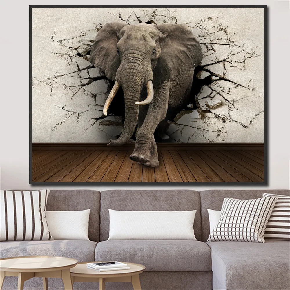 Creative home decor elephant canvas painting in grey oil on canvas