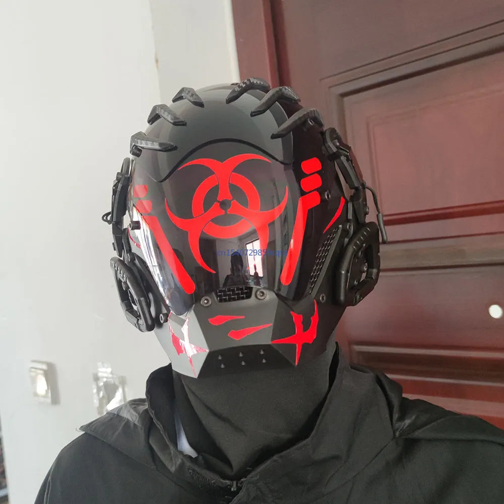 Matte black full face creative prop helmet mask for cosplay and costume parties.