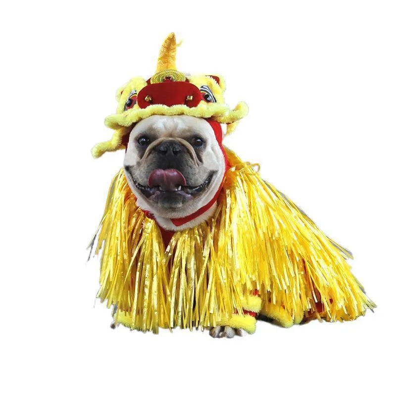 Chinese-style lion dance pet costume in polar fleece for cats and dogs