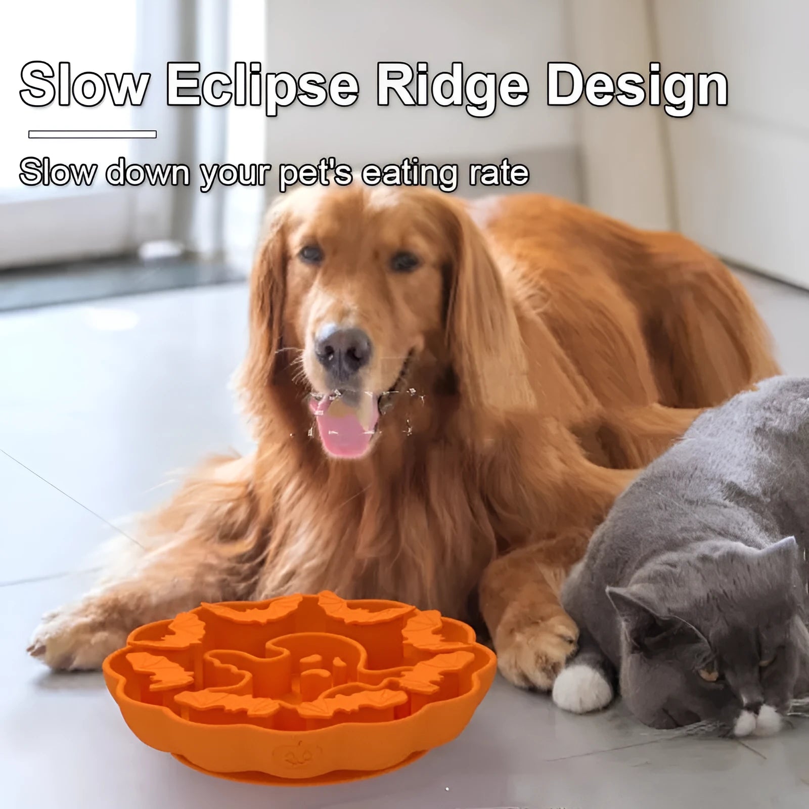 Edible silicone slow feeding dog bowl in Halloween colours with anti-tumble design