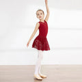 Girls ballet dancewear short sleeve Lycra cotton practice outfit with lace mesh in black pink or wine red