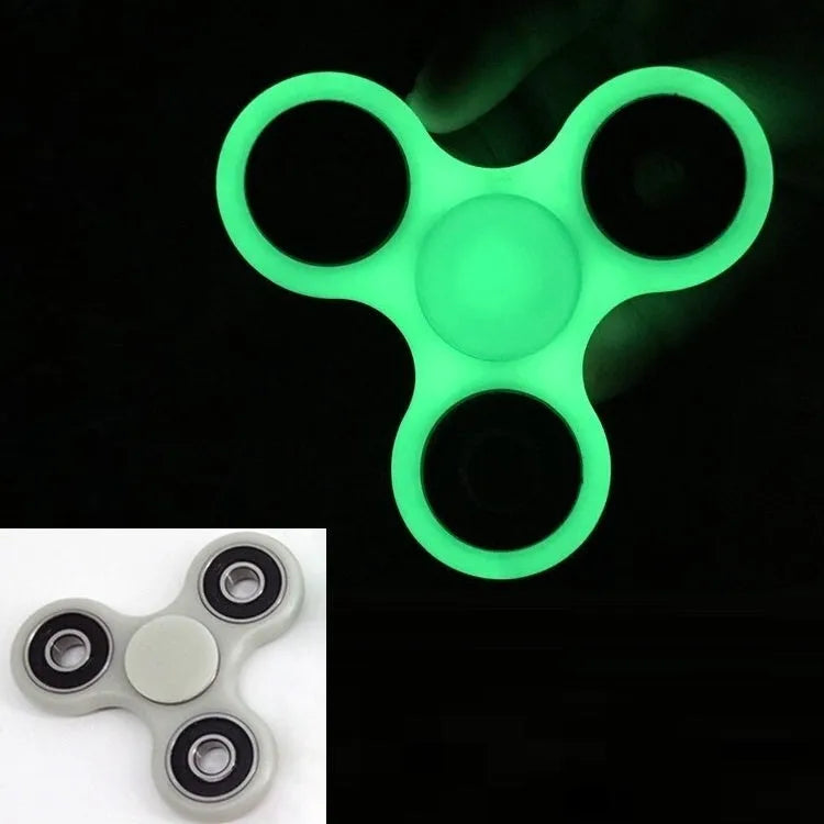 White glow in dark tri-spinner fidget toy made from ABS plastic with three prongs