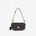 Black polyester crossbody shoulder bag with chain strap for commuter leisure travel