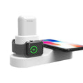 Black and white W3 3-in-1 wireless charging station for iPhone, Apple Watch and AirPods with rotatable dock.