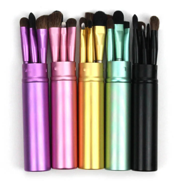 Soft synthetic fibre makeup brush available in black, gold, green, pink, and purple for professional, family, and travel use