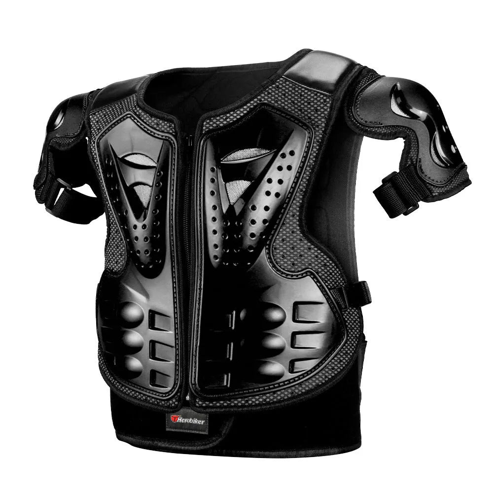 Children's five-piece motorcycle armour protective gear set in black for outdoor cycling and running sports