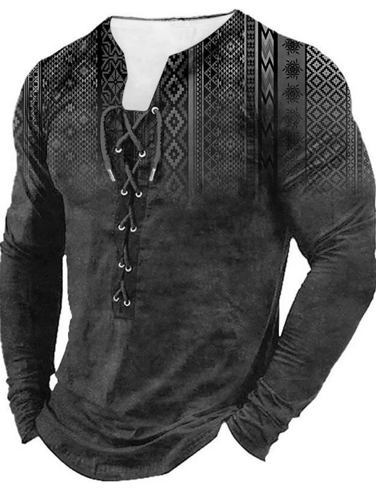 Men's European American sports long sleeved printed U-neck top in polyester fibre, multiple colour options
