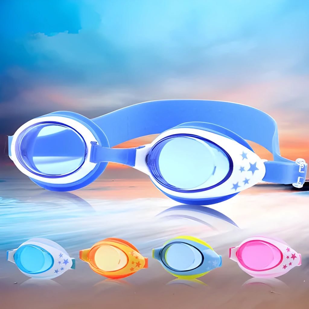 Children's anti-fog swimming goggles with PC lens in blue colour option
