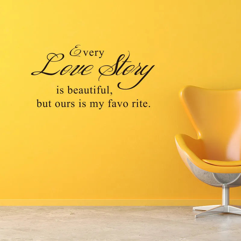 Every Love Storyy black PVC wall sticker with printed English poetry proverbs, 57 x 33 cm