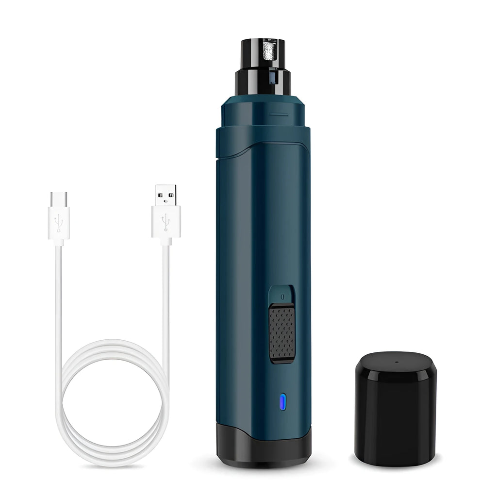Blue pet electric nail polisher with 2 speeds and rough grinding wheel for dog and cat nail care