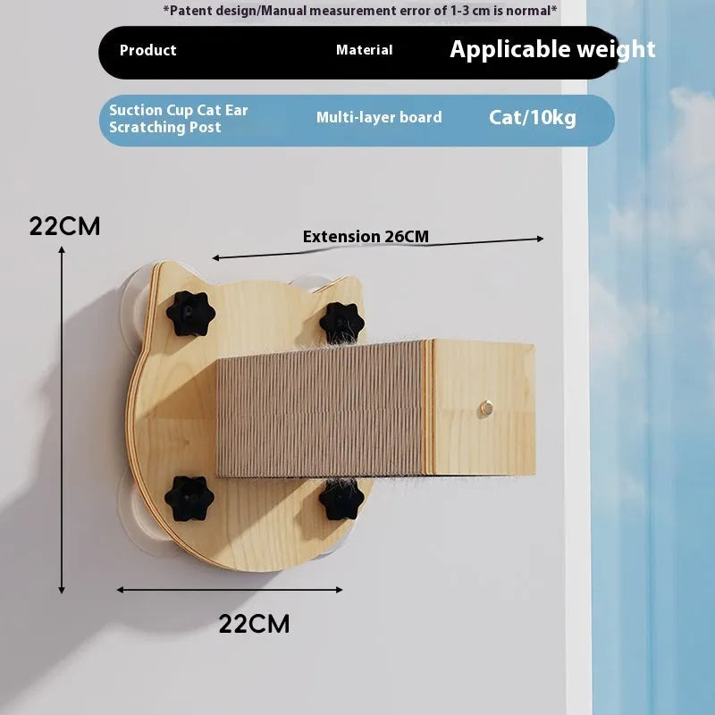 Suspended cat scratching post accessory in sisal, showing space capsule design hanging from a cat climbing frame by a rope.