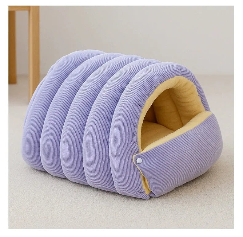 Light beige closed cat house with removable washable cover, PP cotton filling, winter warm pet sleeping nest, large size