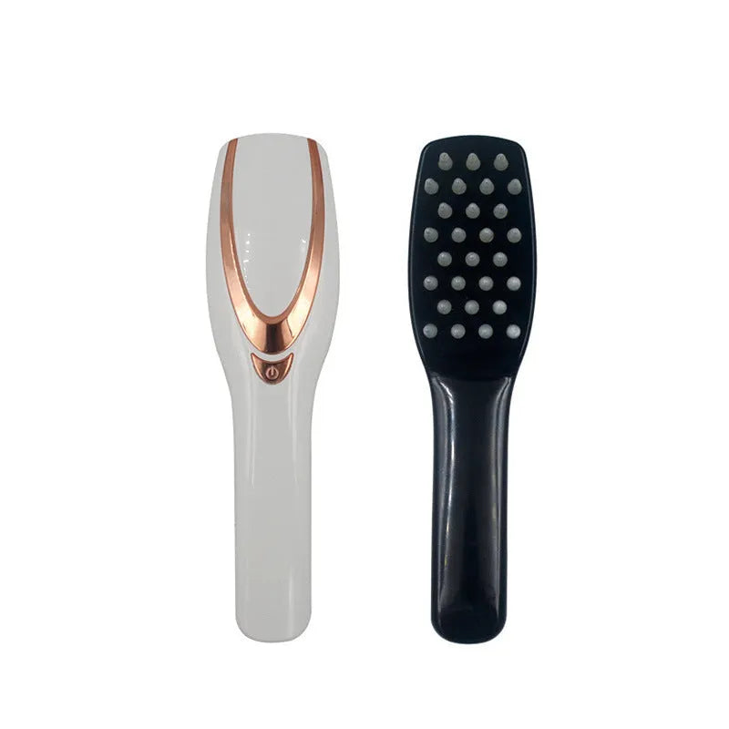 USB rechargeable light therapy massage comb with black ABS silicone body on white background