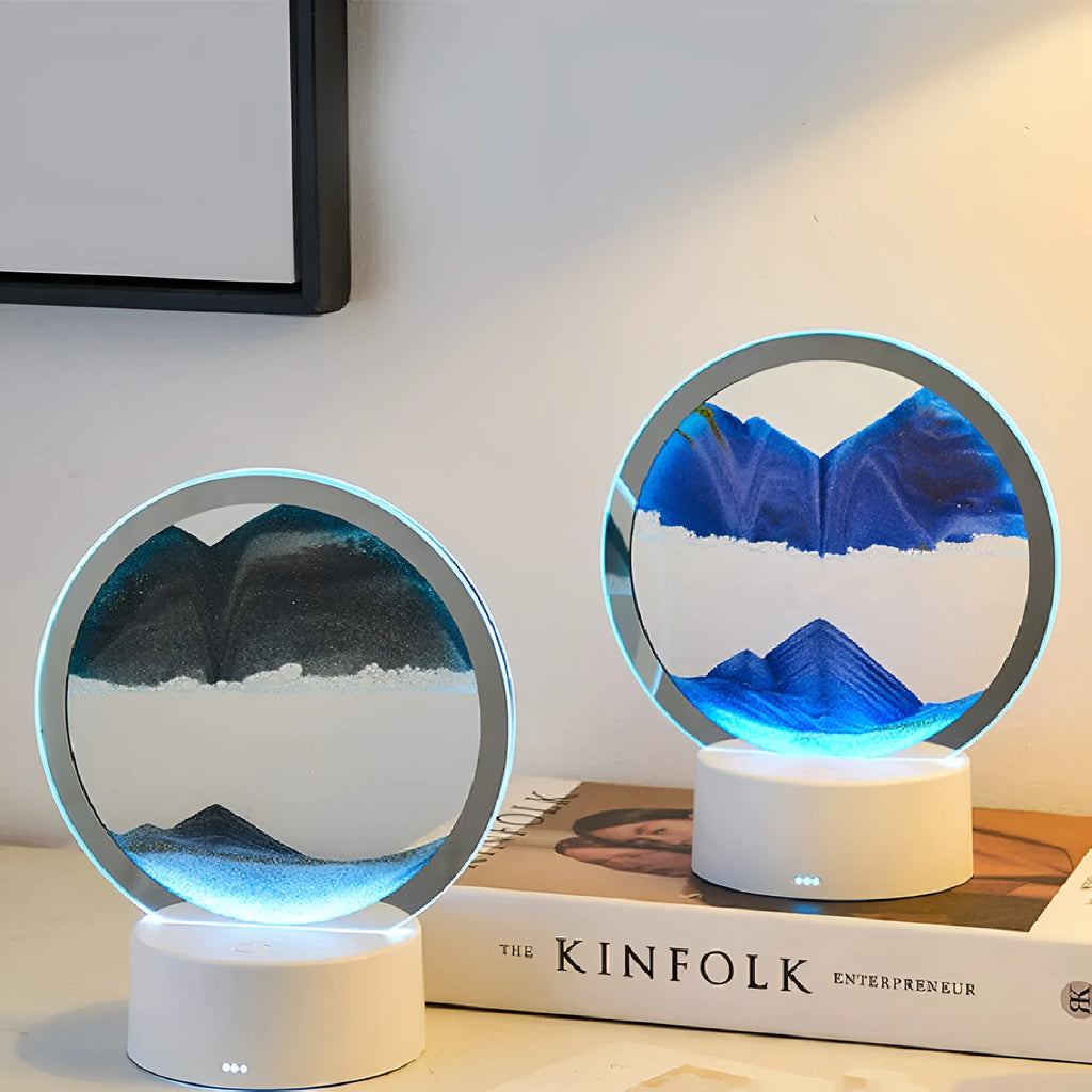 Acrylic quicksand decorative lamp with flowing sand painting, touch switch, and colourful battery, 16x9.5x19cm, blue style