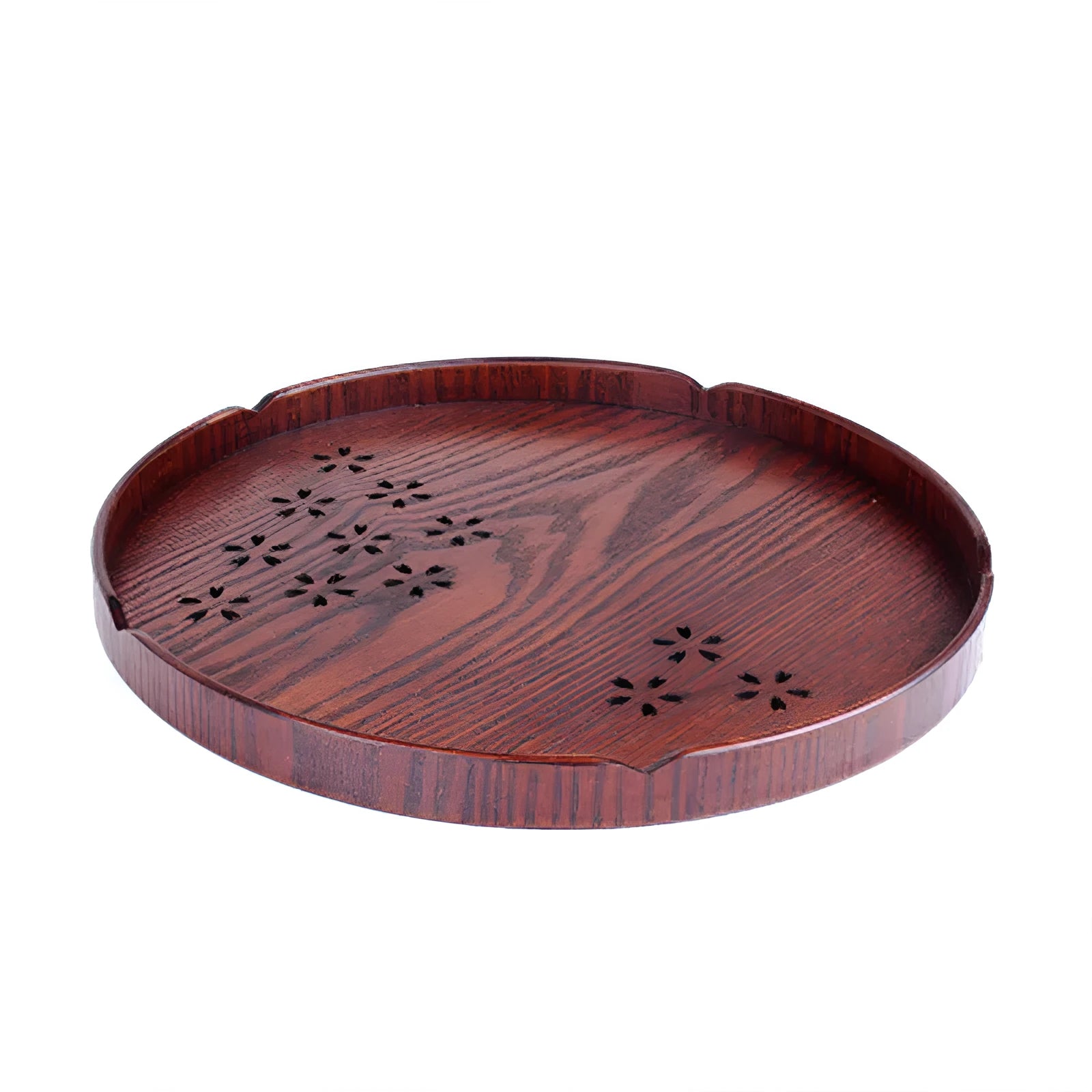 Wooden dessert plate with twelve compartments and Sakura blossom pattern, 30cm diameter