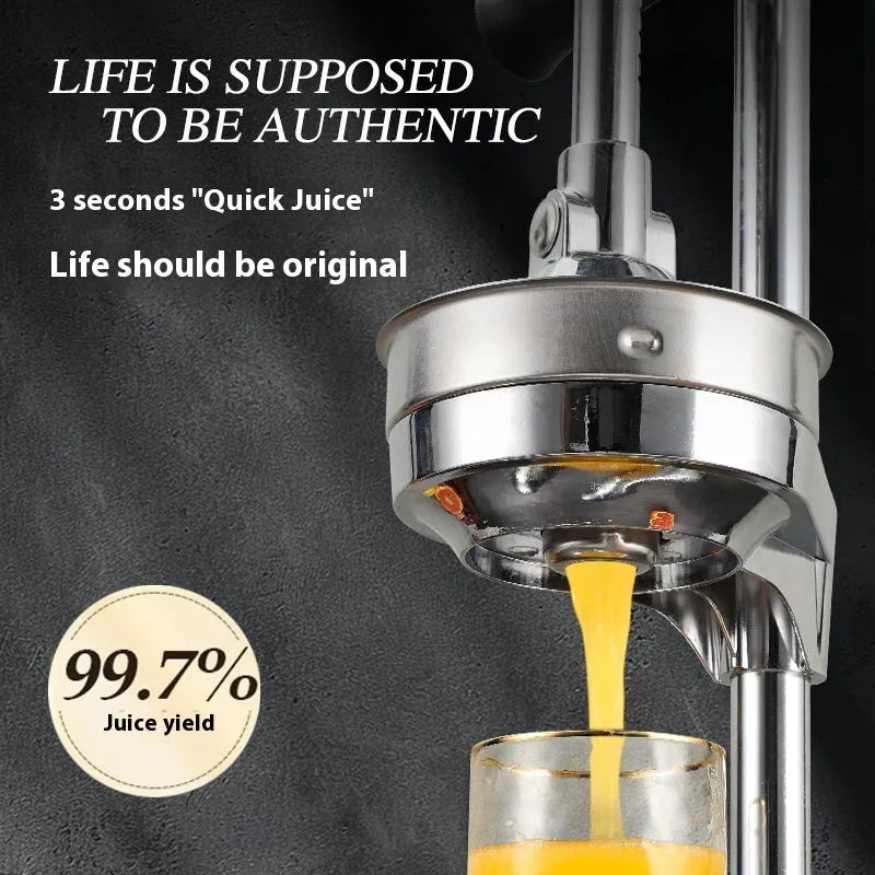 Vertical stainless steel manual citrus juicer shown in a choice of colours and with pointed tip, flat top, and double headed style options.